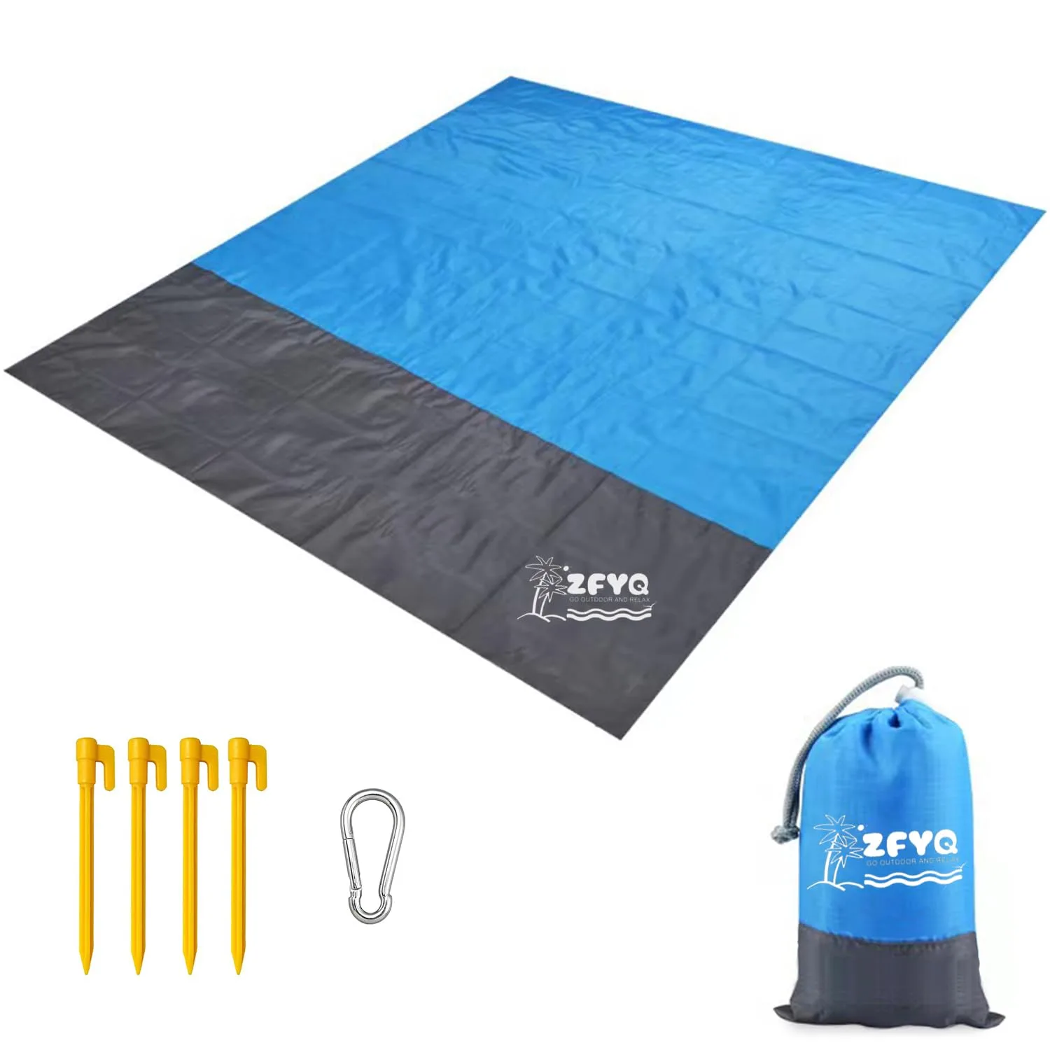 Alfombras de Playa, 200 x 210 cm Manta de Picnic con 4 Estaca Fijo para la Playa Acampar Picnic y Otra Actividad al Aire Libre