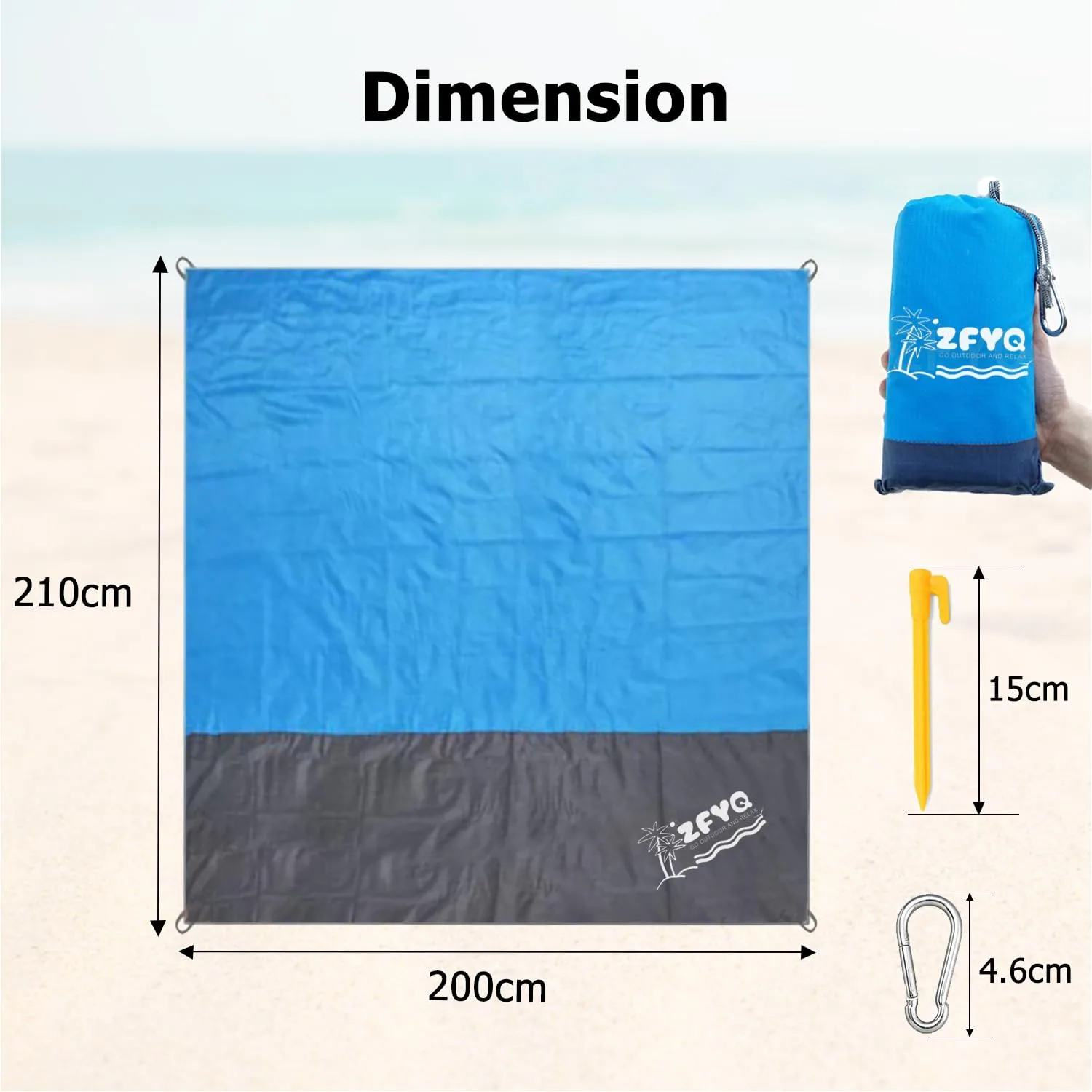 Alfombras de Playa, 200 x 210 cm Manta de Picnic con 4 Estaca Fijo para la Playa Acampar Picnic y Otra Actividad al Aire Libre foto 1
