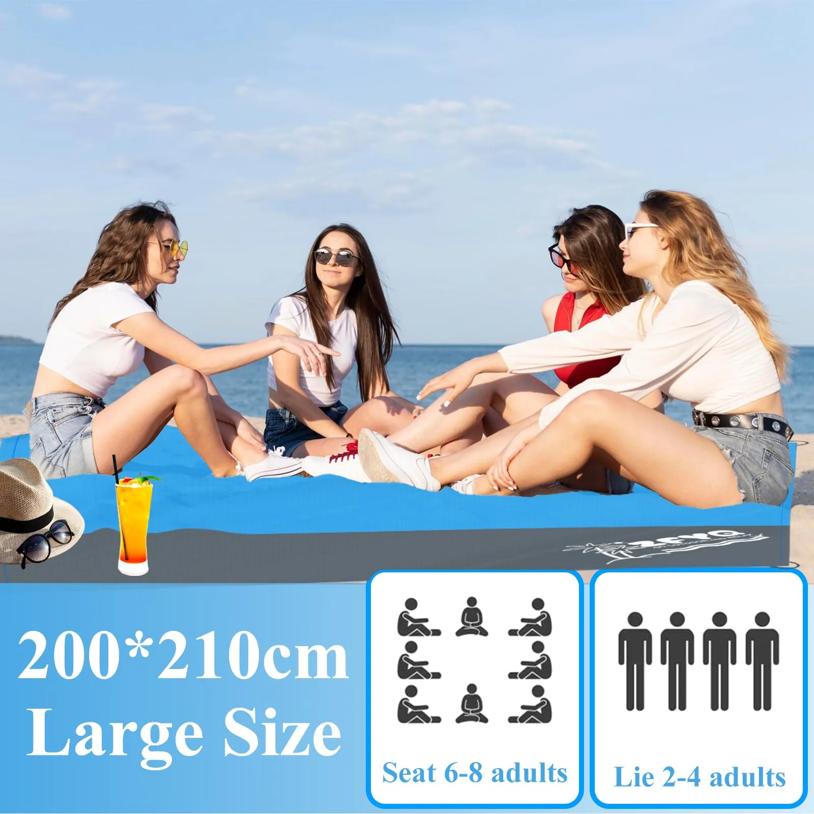 Alfombras de Playa, 200 x 210 cm Manta de Picnic con 4 Estaca Fijo para la Playa Acampar Picnic y Otra Actividad al Aire Libre foto 5
