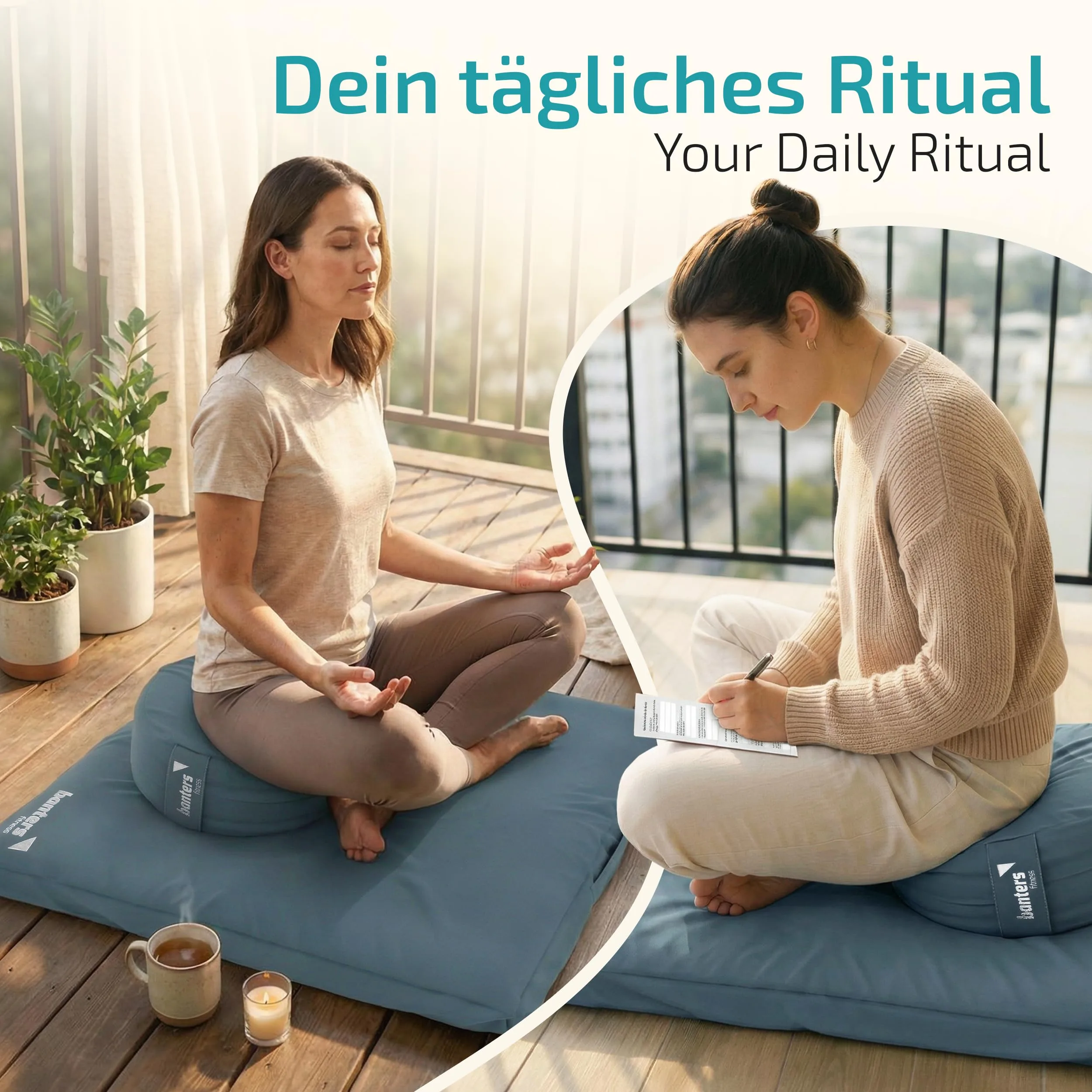 Banters Zabuton - Alfombrilla de meditación (80 x 80 x 6 cm, 100% algodón orgánico, base ergonómica para yoga, lavable, incluye plantilla de diario de 5 minutos) foto 3