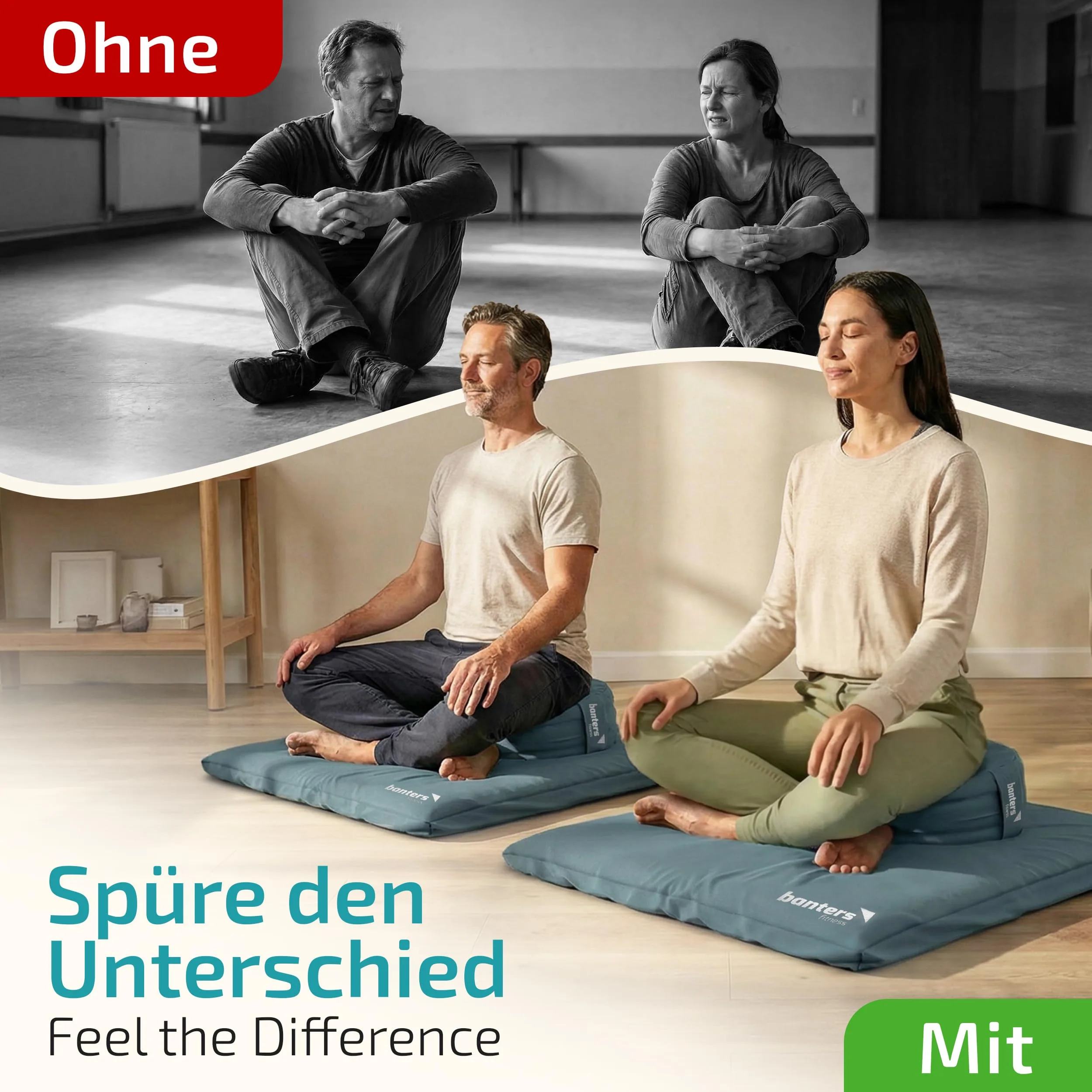 Banters Zabuton - Alfombrilla de meditación (80 x 80 x 6 cm, 100% algodón orgánico, base ergonómica para yoga, lavable, incluye plantilla de diario de 5 minutos) foto 5