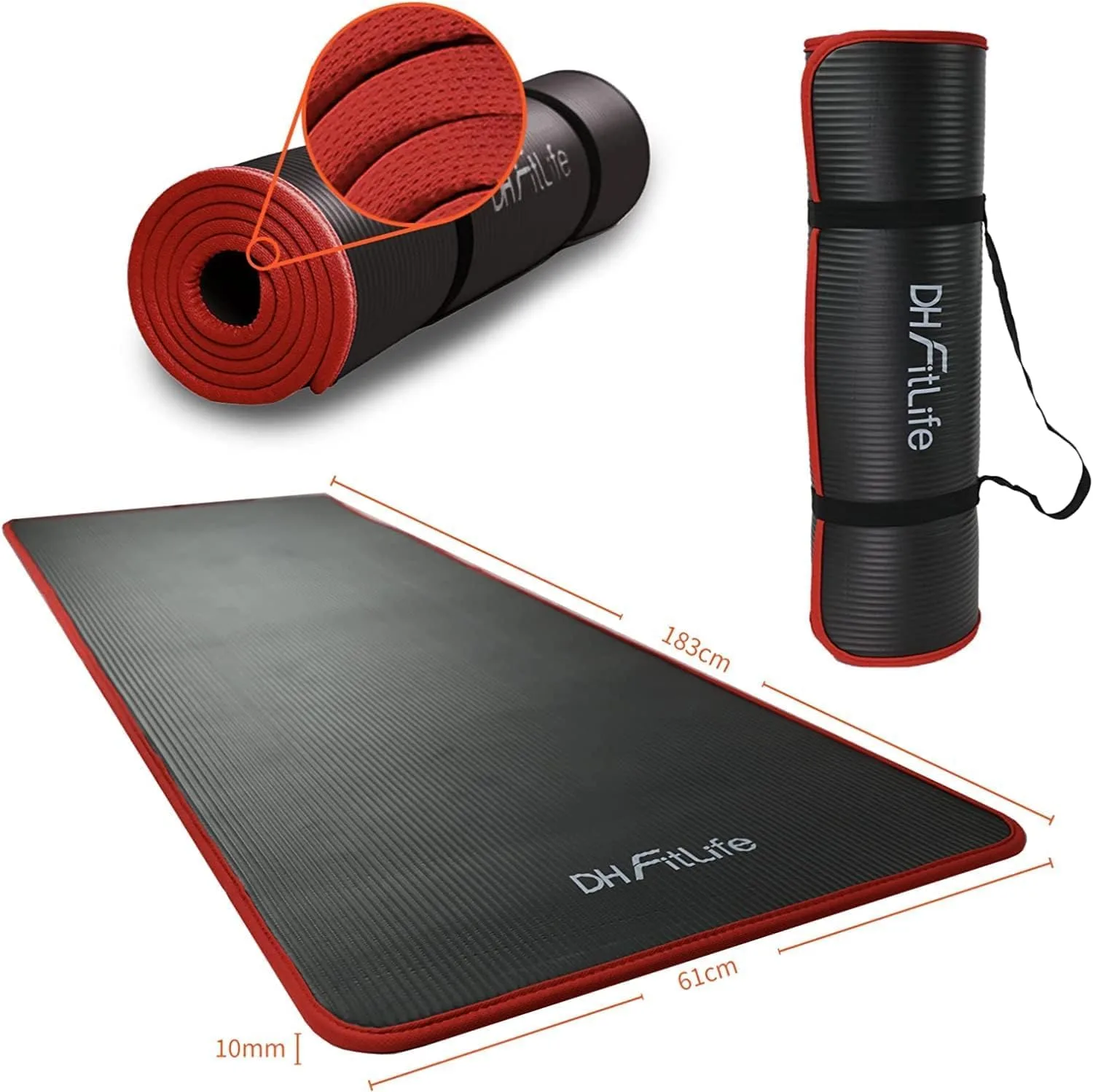 DH FitLife Esterilla Fitness NBR 183×61 cm, 10 mm para Yoga y Entrenamiento foto 5