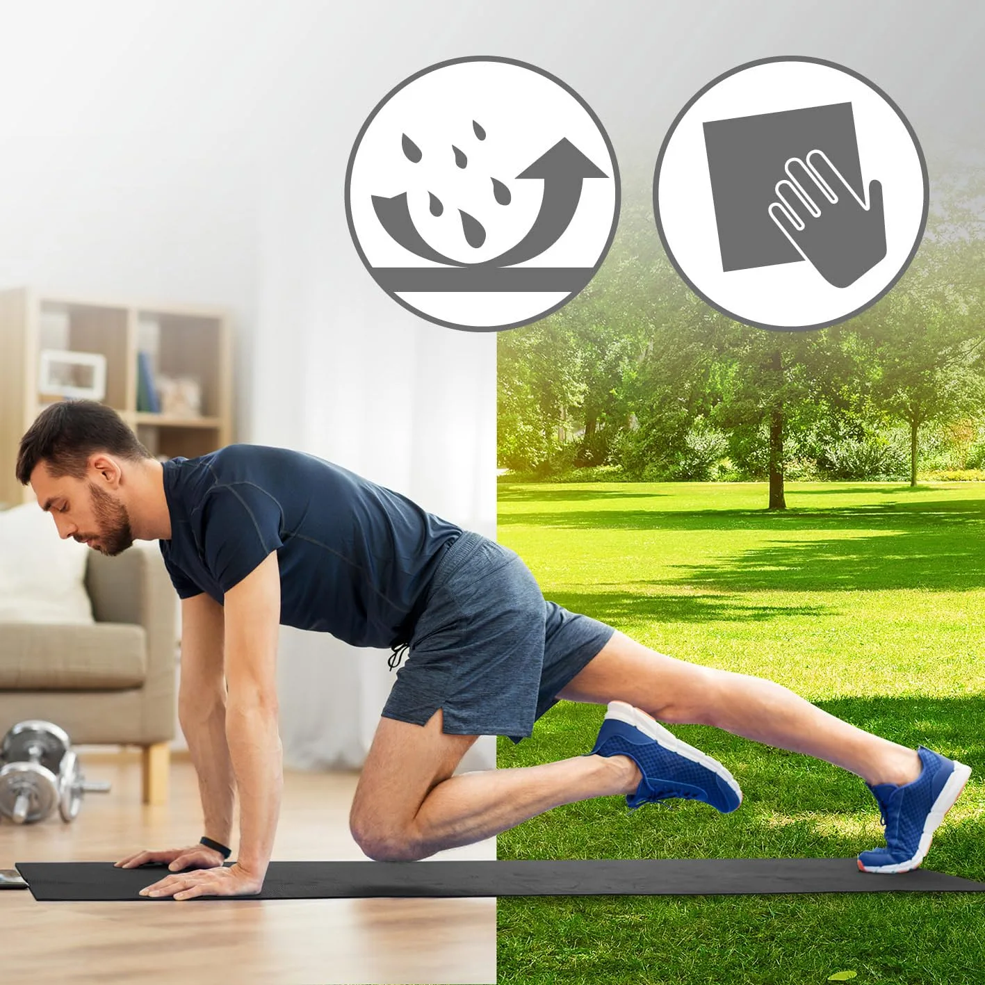 #DoYourFitness® Esterilla de fitness y yoga antideslizante | Para principiantes y avanzados | Grosor de 0,8cm a 2cm | Esterilla de gimnasia que no daña las articulaciones 183cm x 61cm o XXL 190cm x 100cm foto 2