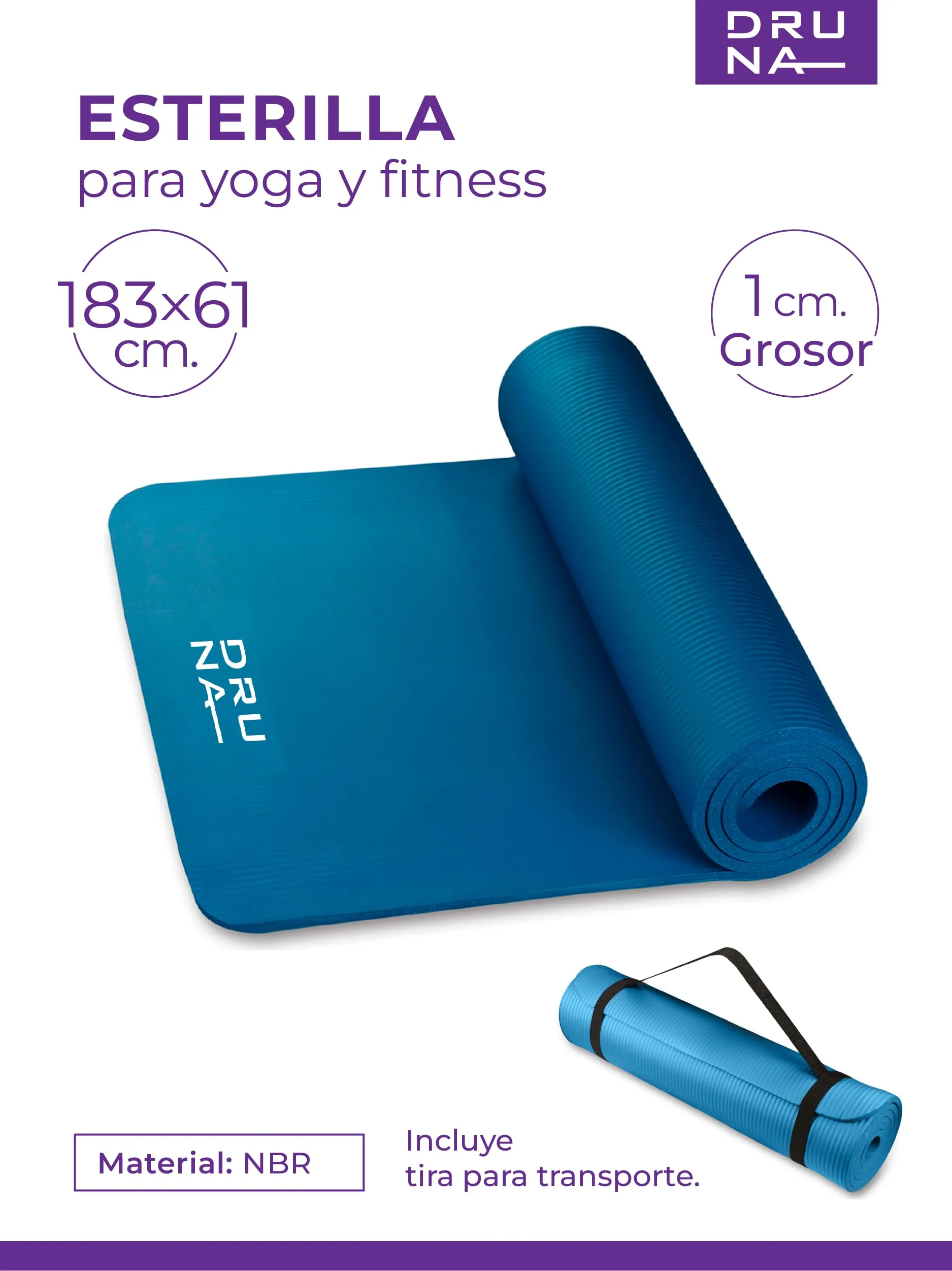 DRUNA Esterilla NBR de Yoga Multi Usos, Deportes, Pilates, Yoga, Ejercicios, Antideslizante, Yoga Mat, Colchoneta - De Grosor 1 cm. y 1,5 cm. foto 1