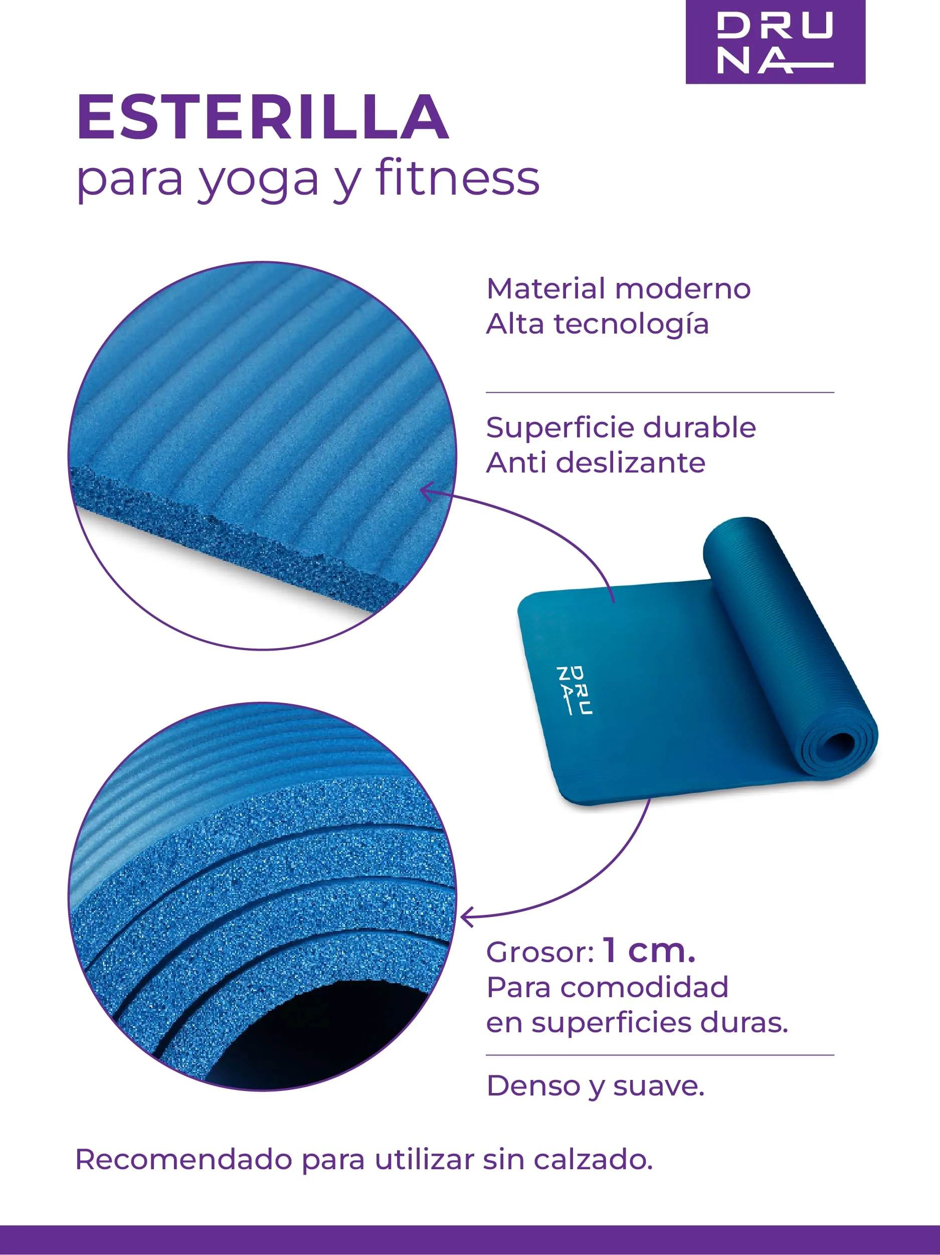 DRUNA Esterilla NBR de Yoga Multi Usos, Deportes, Pilates, Yoga, Ejercicios, Antideslizante, Yoga Mat, Colchoneta - De Grosor 1 cm. y 1,5 cm. foto 2