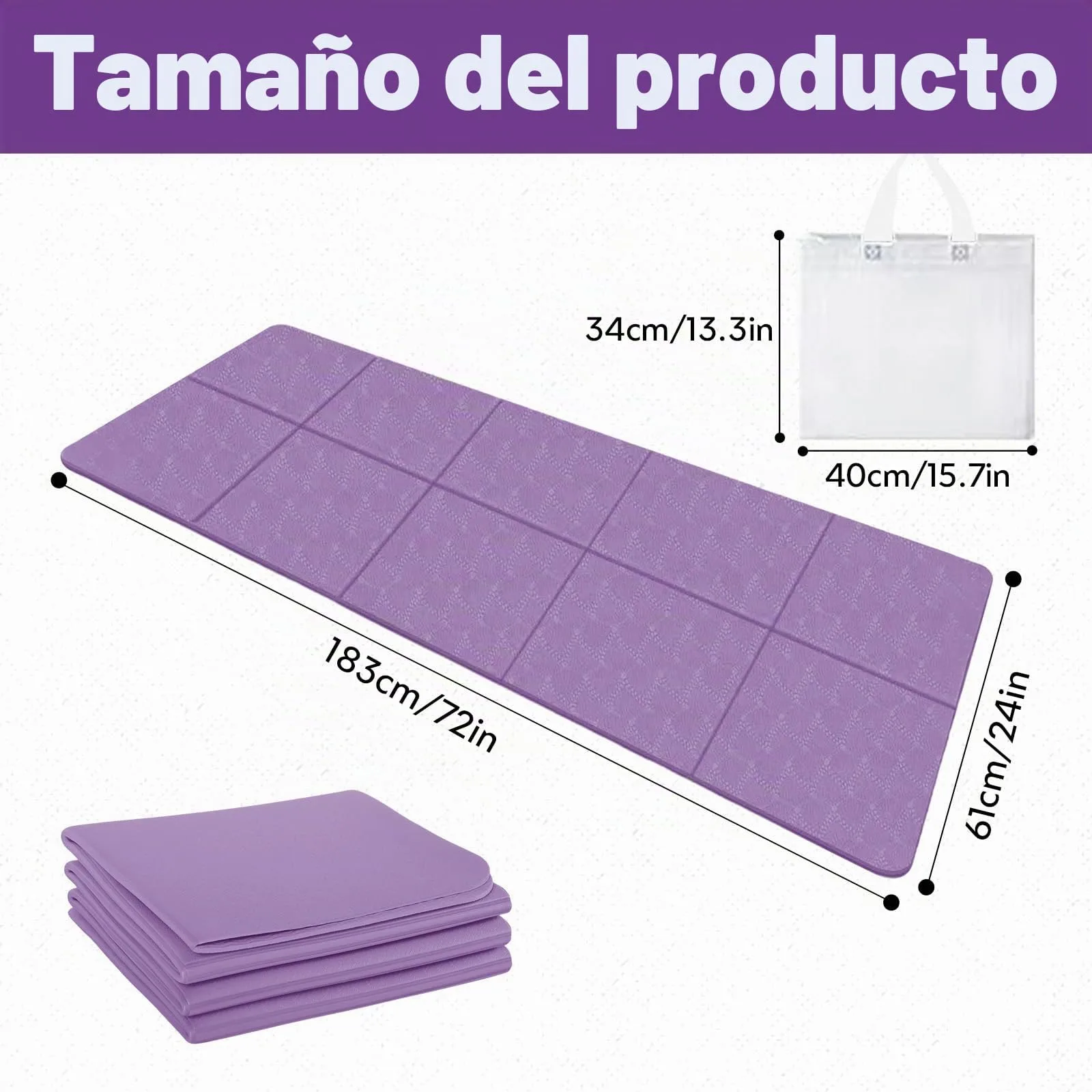 Esterilla de Yoga Plegable, Esterilla de Yoga Portátil Ligera, 183 x 61 x 0,4 cm, Antideslizante Esterilla de Fitness Portátil con Bolsa de Transporte para Viajes, Pilates y Deportes foto 1