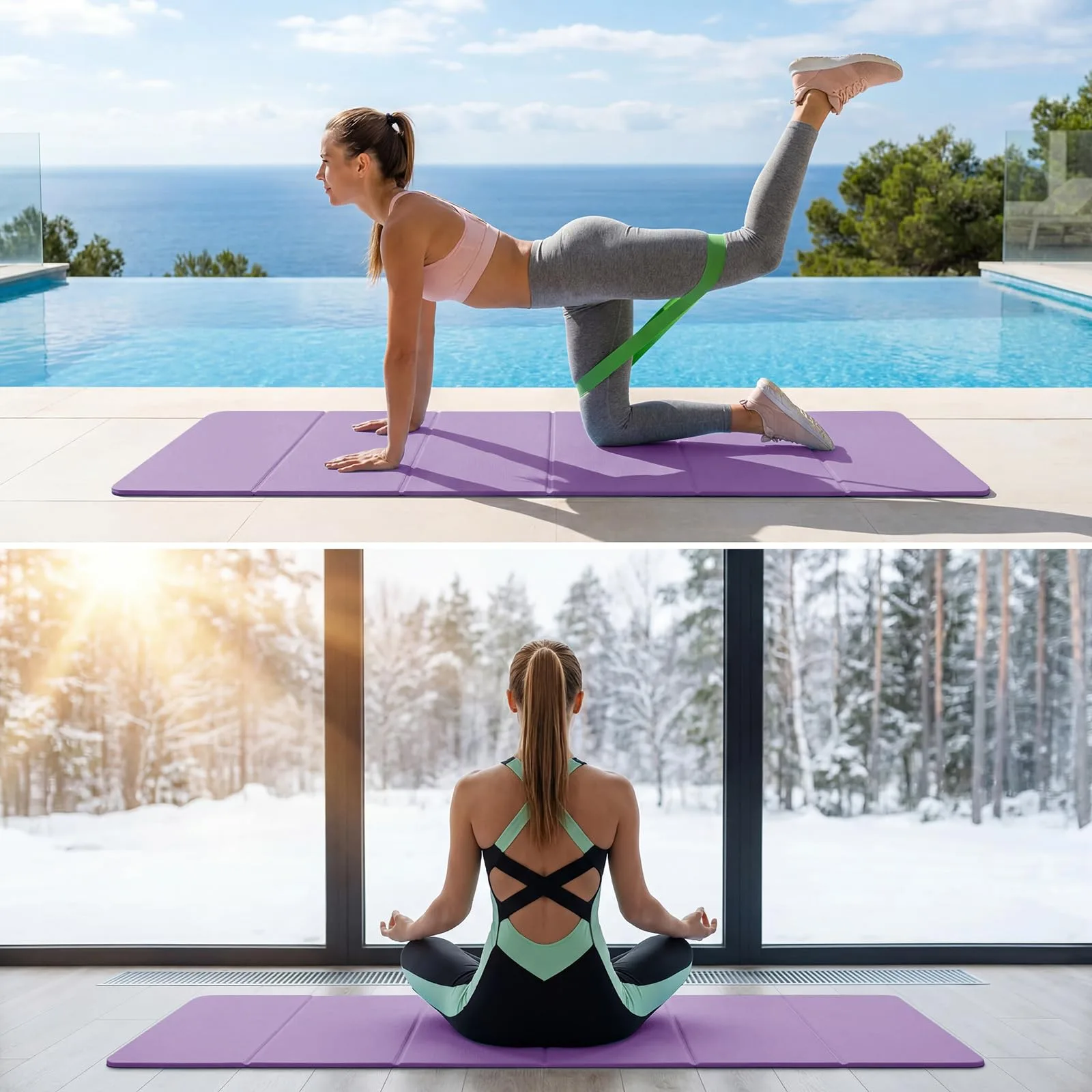 Esterilla de Yoga Plegable, Esterilla de Yoga Portátil Ligera, 183 x 61 x 0,4 cm, Antideslizante Esterilla de Fitness Portátil con Bolsa de Transporte para Viajes, Pilates y Deportes foto 4