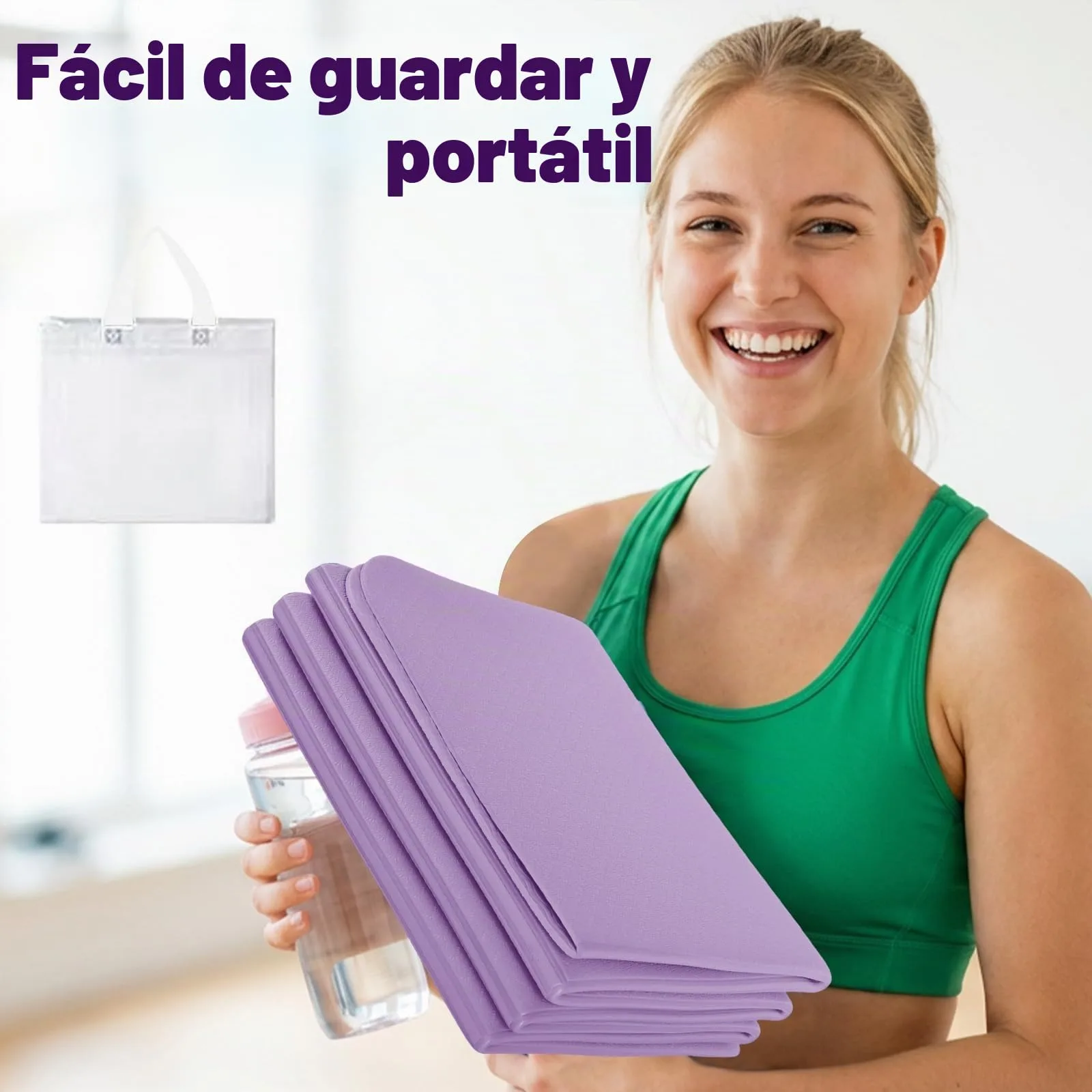 Esterilla de Yoga Plegable, Esterilla de Yoga Portátil Ligera, 183 x 61 x 0,4 cm, Antideslizante Esterilla de Fitness Portátil con Bolsa de Transporte para Viajes, Pilates y Deportes foto 5