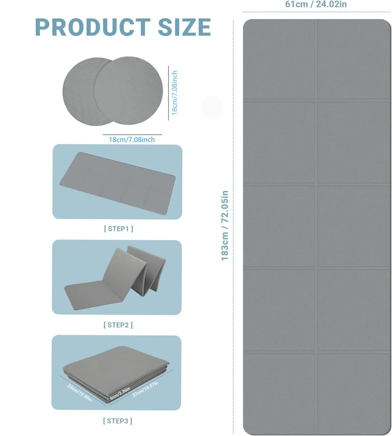 Esterilla de yoga plegable TPE - Esterilla de yoga de 183 x 61 cm, 5 mm + 2 cojines para rodillas de 18 x 18 cm, antideslizante, resistente al desgaste, protección para rodillas, codos, muñecas foto 1