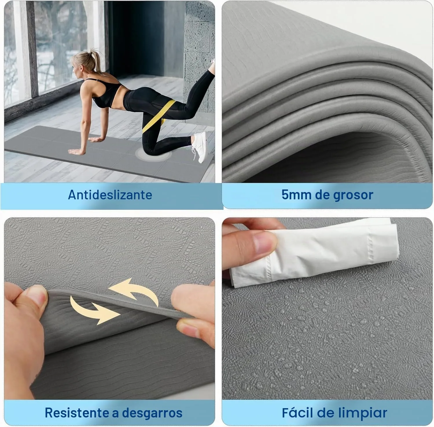 Esterilla de yoga plegable TPE - Esterilla de yoga de 183 x 61 cm, 5 mm + 2 cojines para rodillas de 18 x 18 cm, antideslizante, resistente al desgaste, protección para rodillas, codos, muñecas foto 6