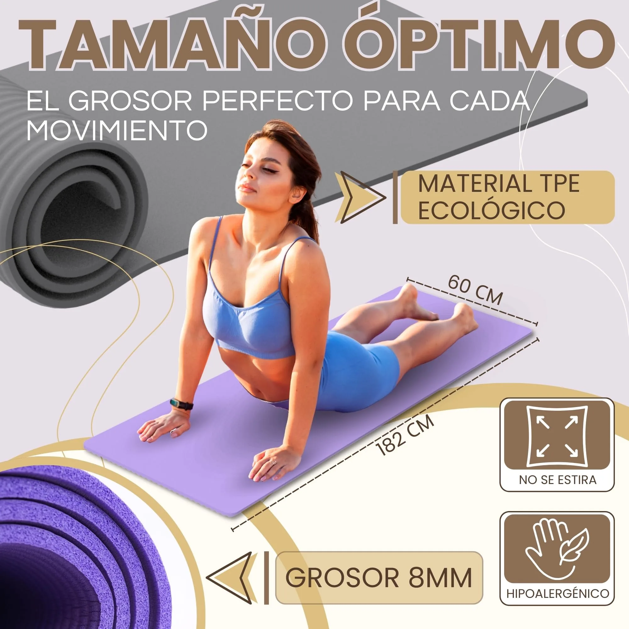 Esterilla Yoga Antideslizante con Correa de Transporte | Esterilla Yoga y Pilates ligera | Perfecto para Actividad diaria foto 2