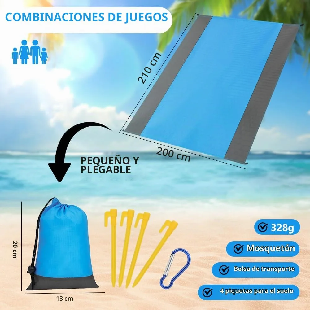 flintronic Alfombra de Playa, Alfombra de Playa Antiarena Grande, Esterilla de Playa Portátil, Alfombra de Picnic Antiarena con Clavijas Fijas Manta Multifuncional para Camping, Pícnic, Viajes foto 1