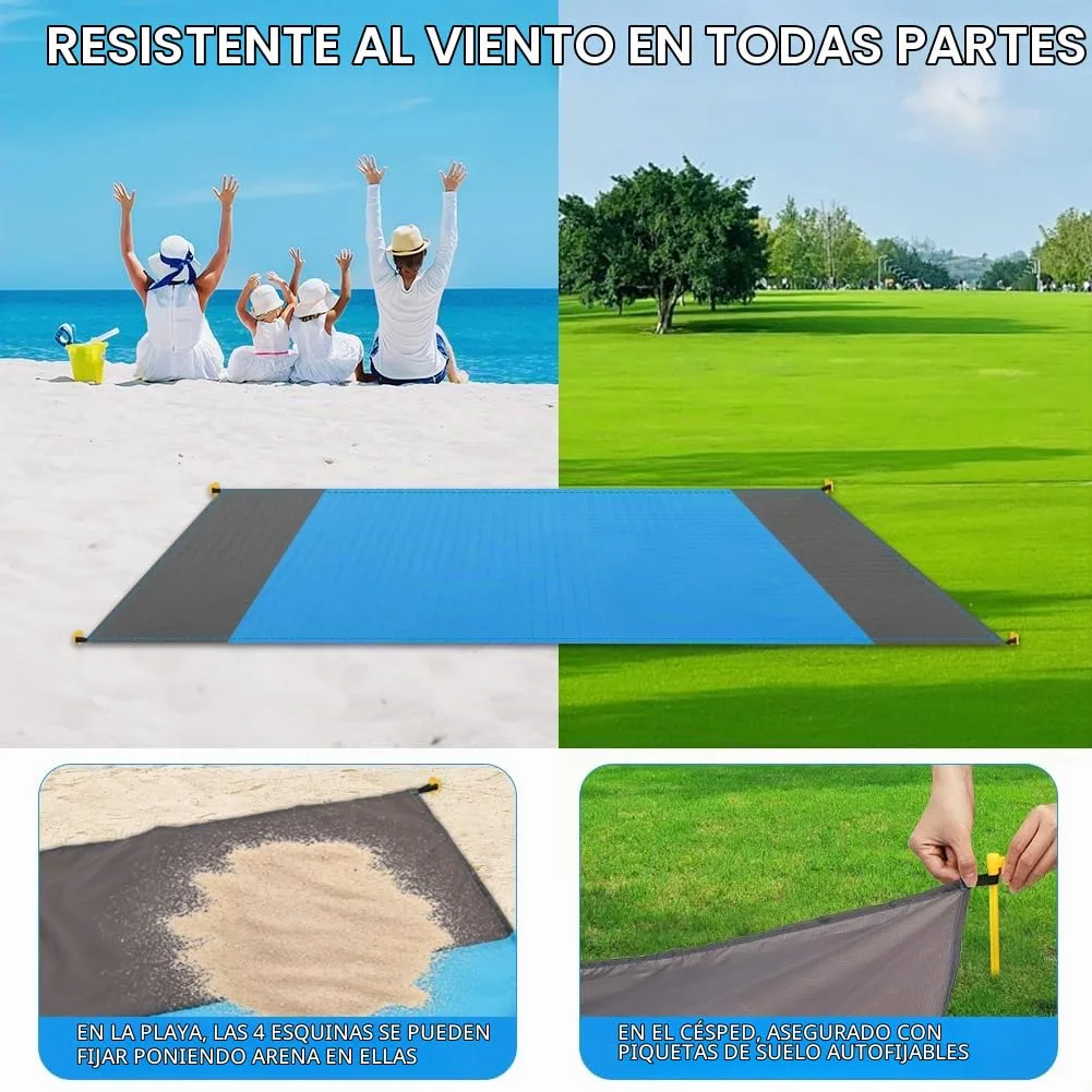 flintronic Alfombra de Playa, Alfombra de Playa Antiarena Grande, Esterilla de Playa Portátil, Alfombra de Picnic Antiarena con Clavijas Fijas Manta Multifuncional para Camping, Pícnic, Viajes foto 2