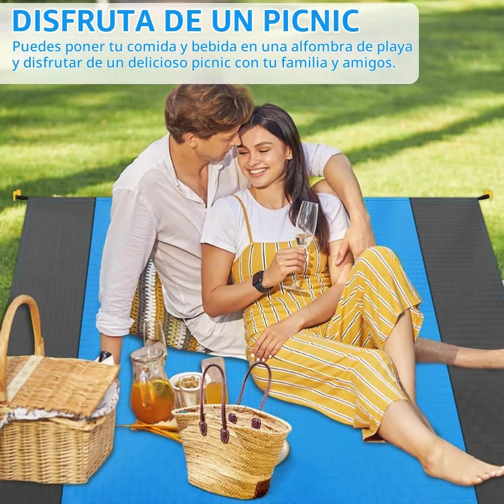 flintronic Alfombra de Playa, Alfombra de Playa Antiarena Grande, Esterilla de Playa Portátil, Alfombra de Picnic Antiarena con Clavijas Fijas Manta Multifuncional para Camping, Pícnic, Viajes foto 6