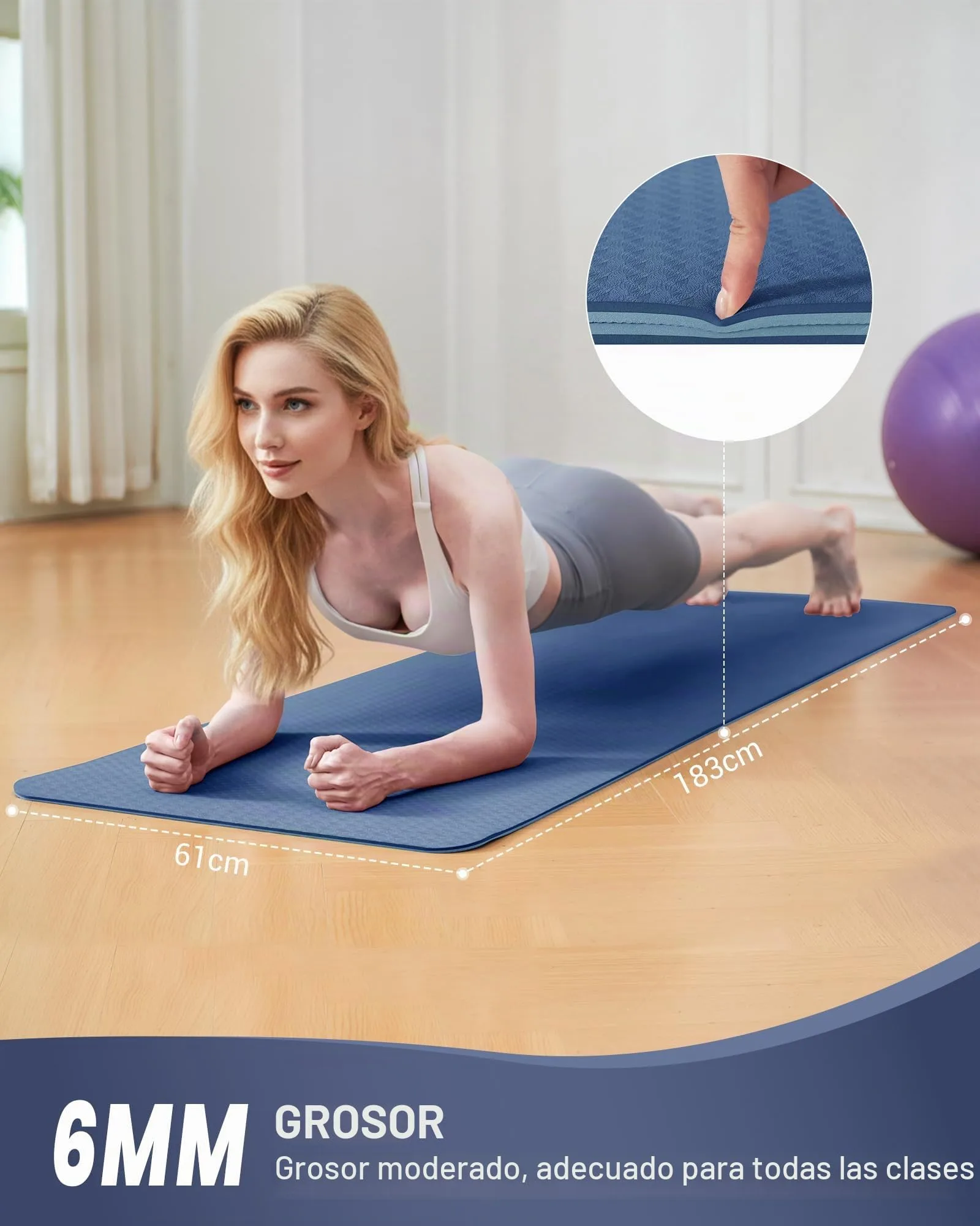 Good Nite Esterilla de yoga para gimnasia, pilates y ejercicio, antideslizante, gruesa, 6 mm, con correa de transporte, TPE, 183 x 61 x 0,6 cm foto 1