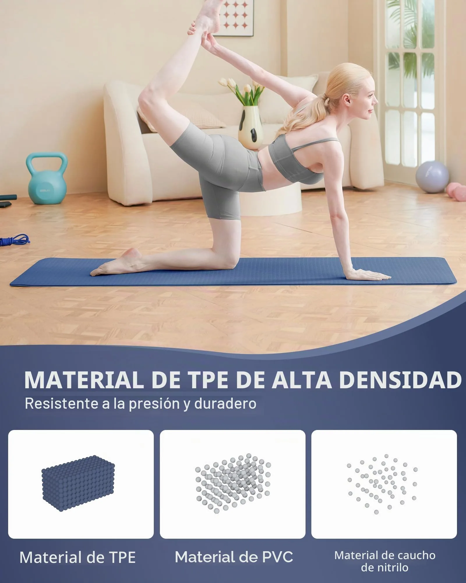 Good Nite Esterilla de yoga para gimnasia, pilates y ejercicio, antideslizante, gruesa, 6 mm, con correa de transporte, TPE, 183 x 61 x 0,6 cm foto 2