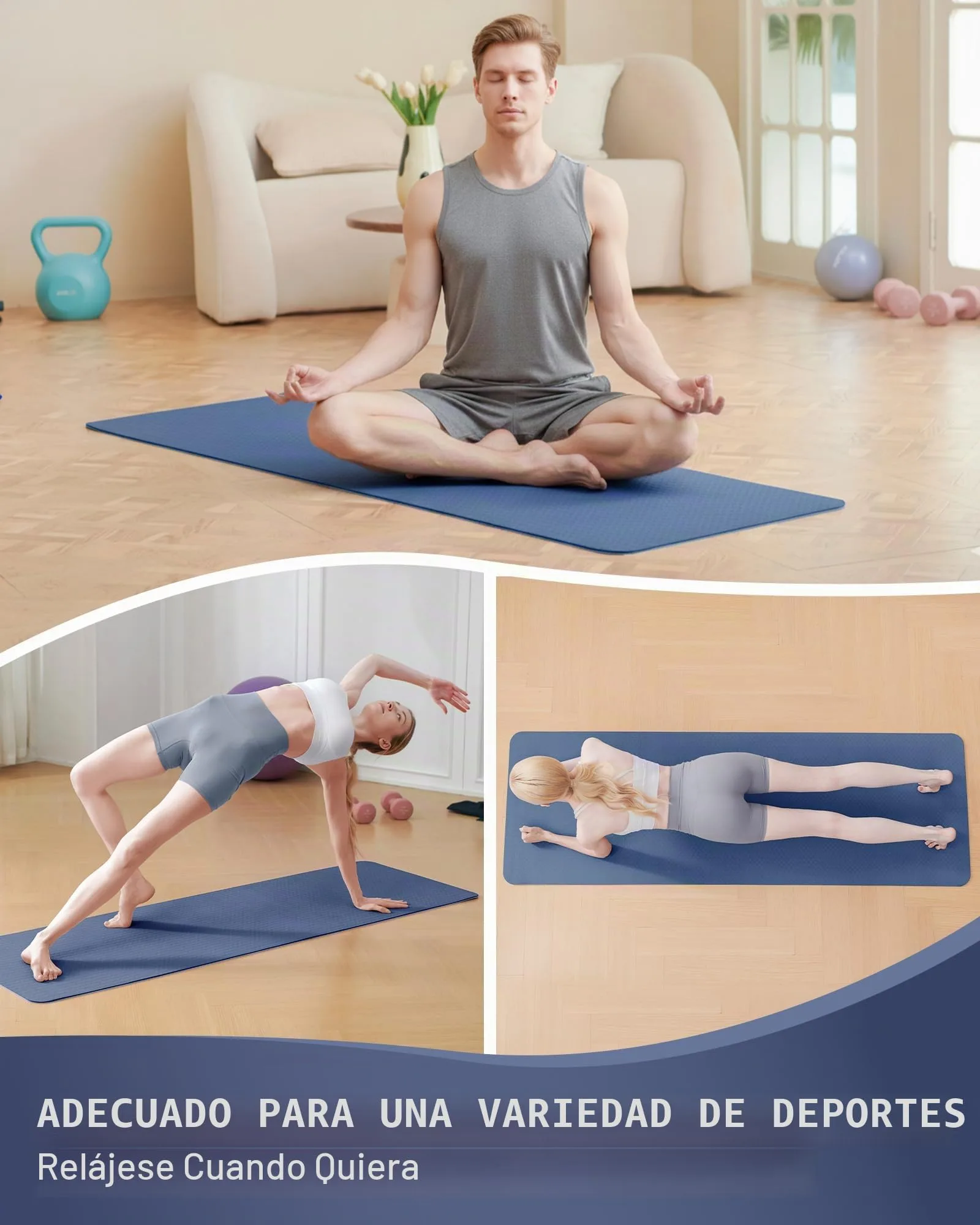 Good Nite Esterilla de yoga para gimnasia, pilates y ejercicio, antideslizante, gruesa, 6 mm, con correa de transporte, TPE, 183 x 61 x 0,6 cm foto 4