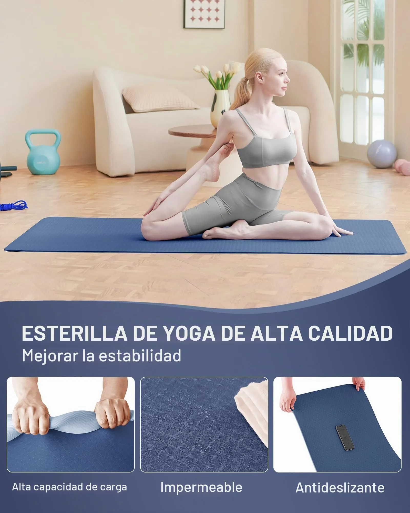 Good Nite Esterilla de yoga para gimnasia, pilates y ejercicio, antideslizante, gruesa, 6 mm, con correa de transporte, TPE, 183 x 61 x 0,6 cm foto 5