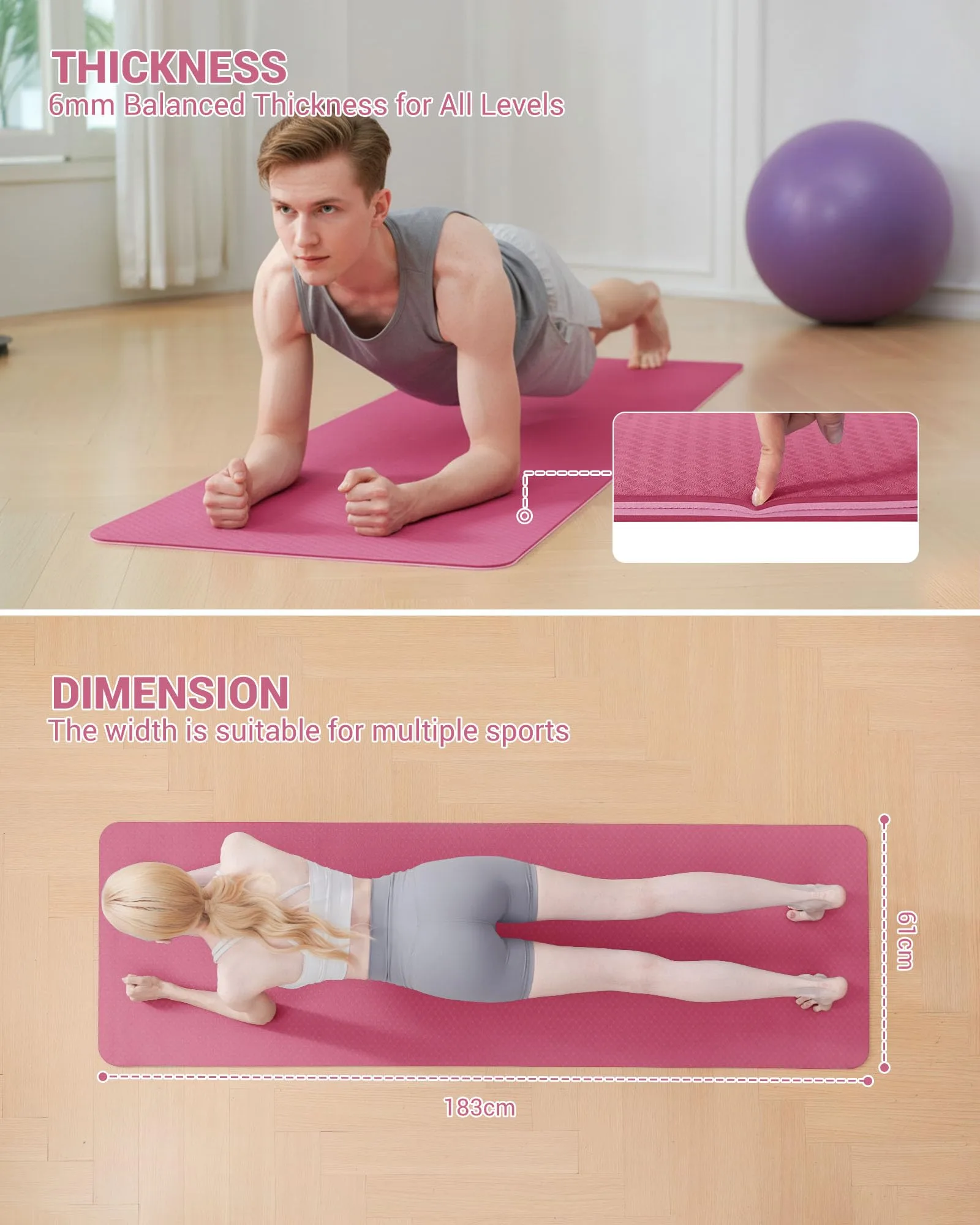 Good Nite Esterilla de yoga para ejercicio, fitness, extra gruesa, antideslizante, para deportes, pilates, gimnasio, resistencia con correa de transporte, 183 x 61 x 0,6 cm foto 1