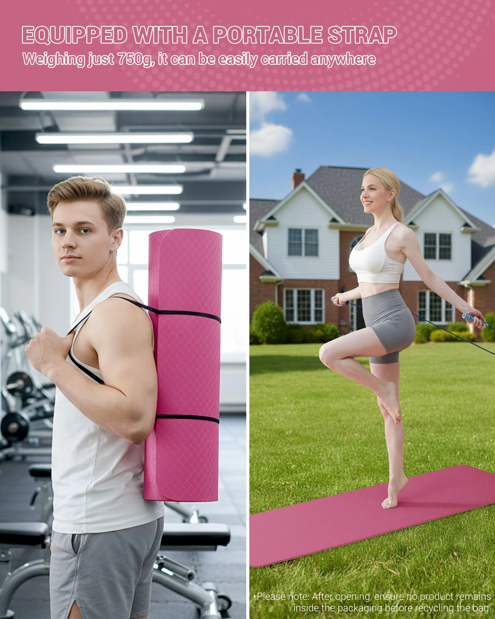 Good Nite Esterilla de yoga para ejercicio, fitness, extra gruesa, antideslizante, para deportes, pilates, gimnasio, resistencia con correa de transporte, 183 x 61 x 0,6 cm foto 5