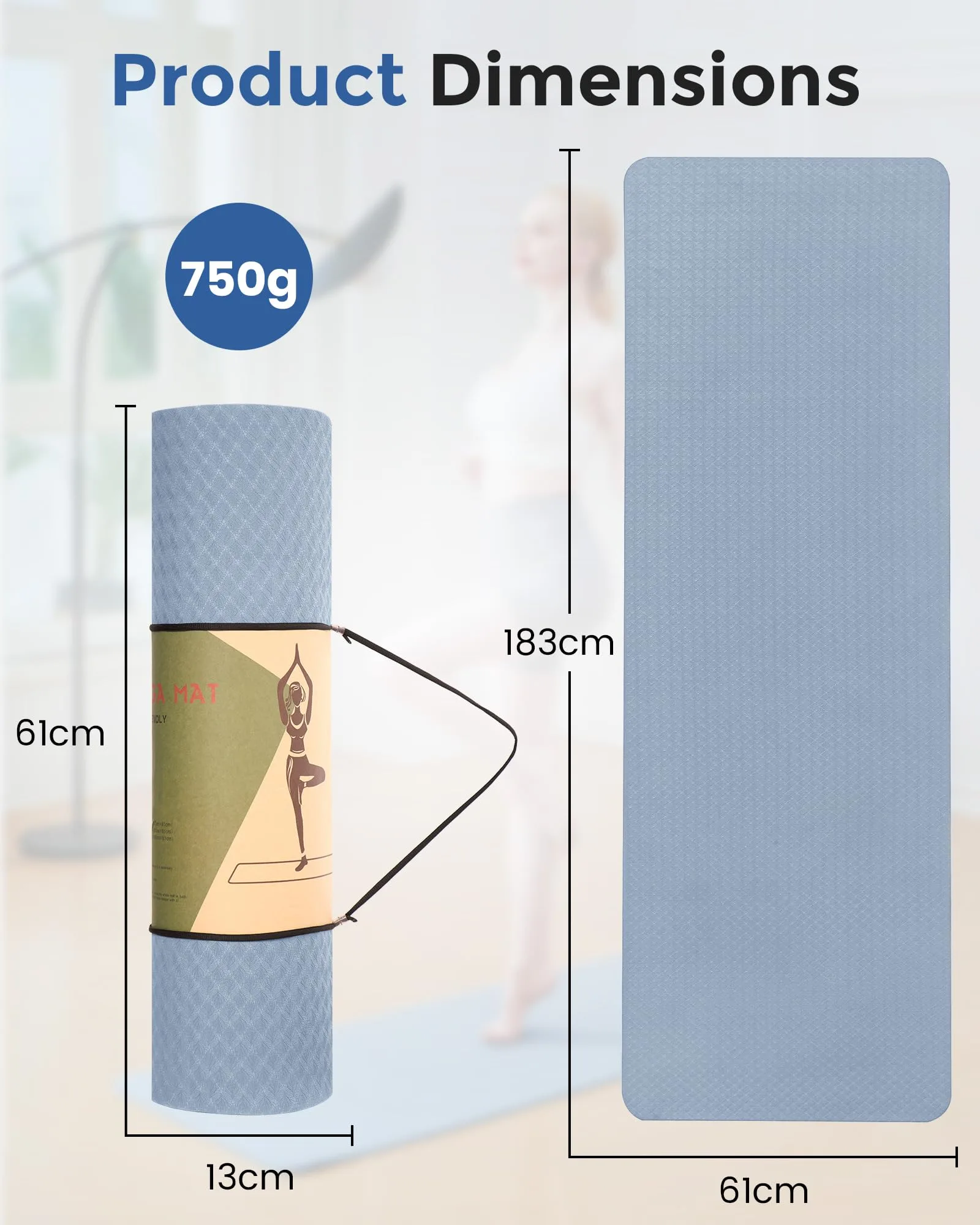 Oak & Tea Yoga Mat Thick Non Slip Yoga Mats for Women Men Exercise Mats for Home Gym with Carry Strap TPE Eco Friendly Workout Mat for Yoga Meditation Pilates 183x61x0.6cm foto 1