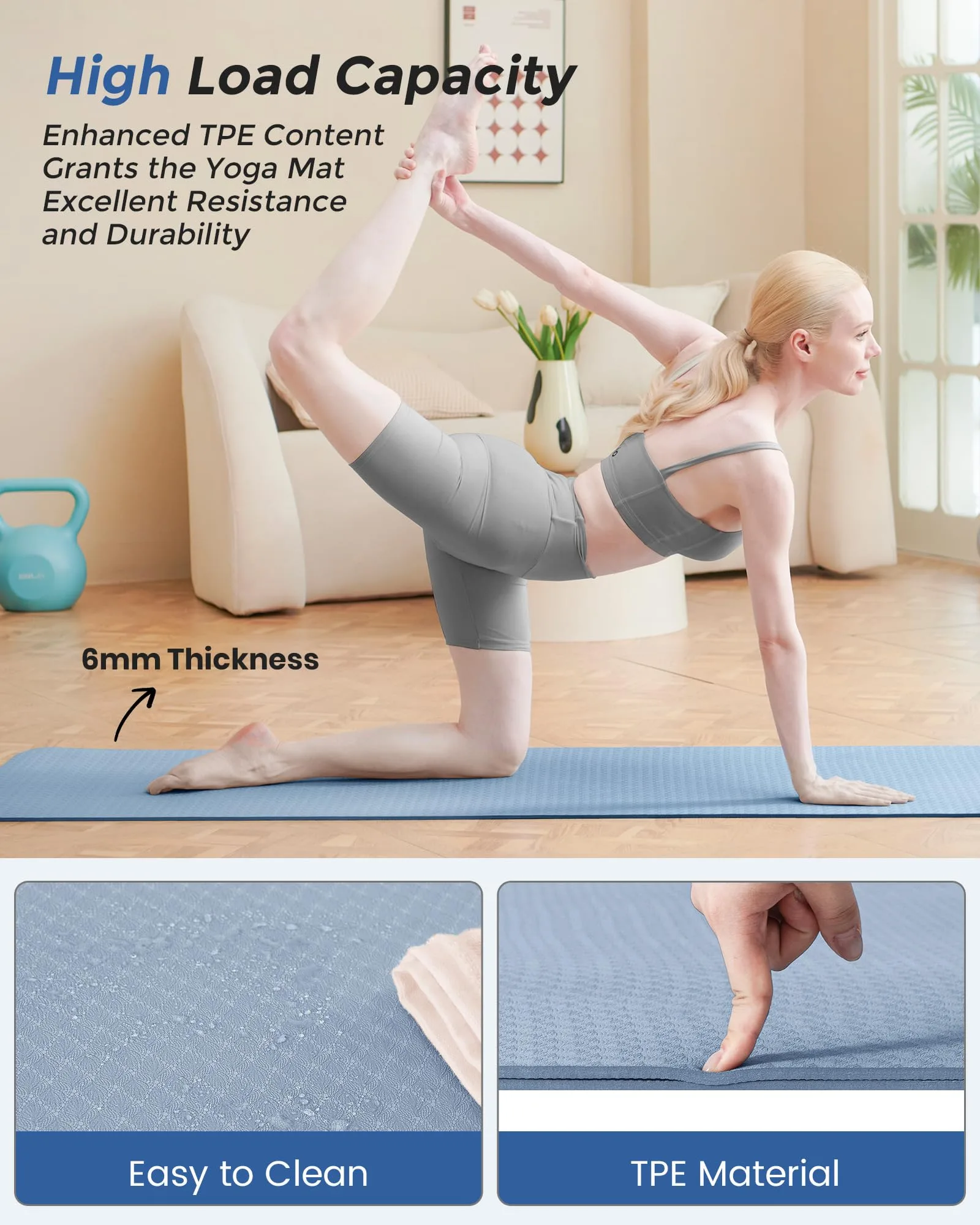 Oak & Tea Yoga Mat Thick Non Slip Yoga Mats for Women Men Exercise Mats for Home Gym with Carry Strap TPE Eco Friendly Workout Mat for Yoga Meditation Pilates 183x61x0.6cm foto 4