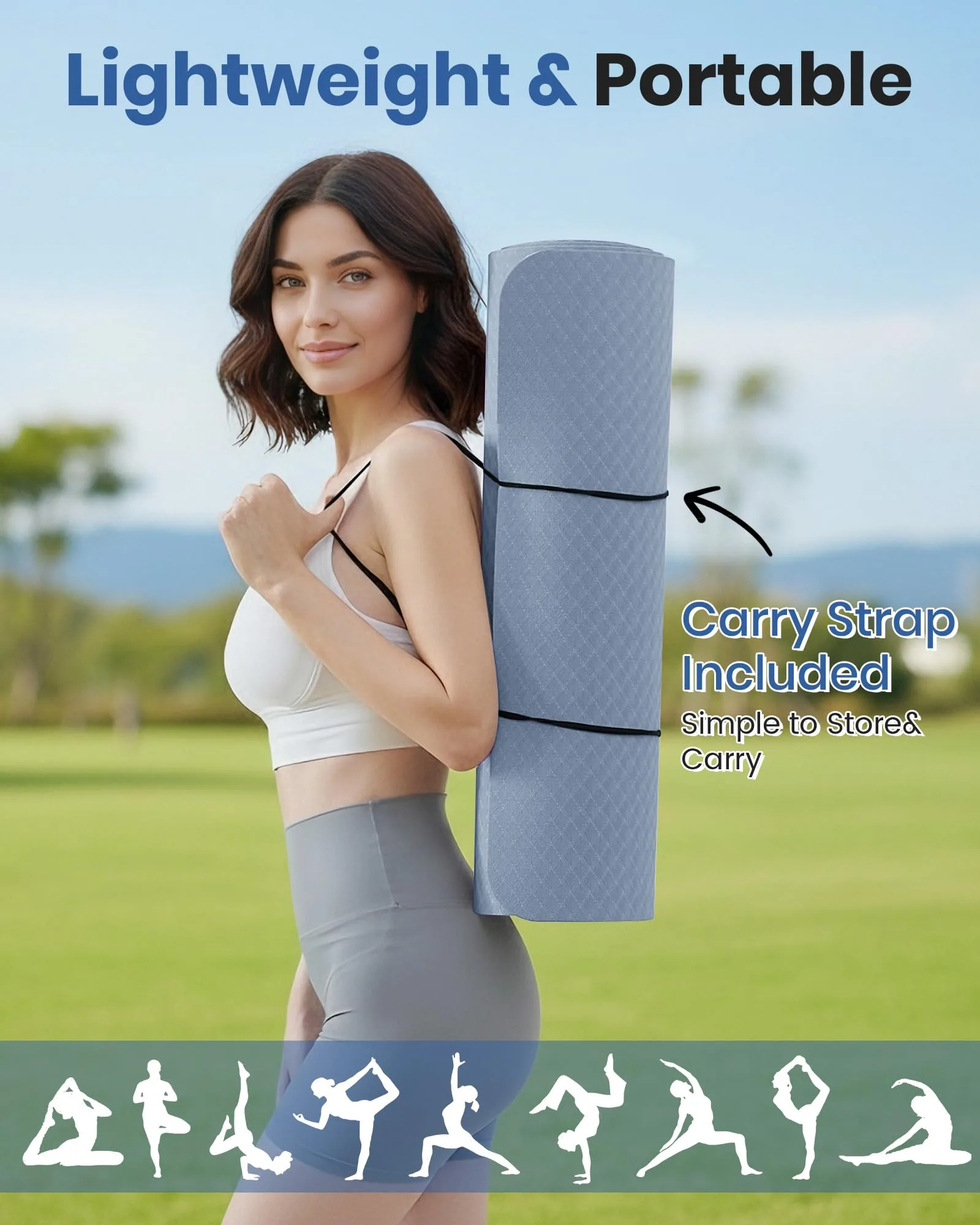Oak & Tea Yoga Mat Thick Non Slip Yoga Mats for Women Men Exercise Mats for Home Gym with Carry Strap TPE Eco Friendly Workout Mat for Yoga Meditation Pilates 183x61x0.6cm foto 6