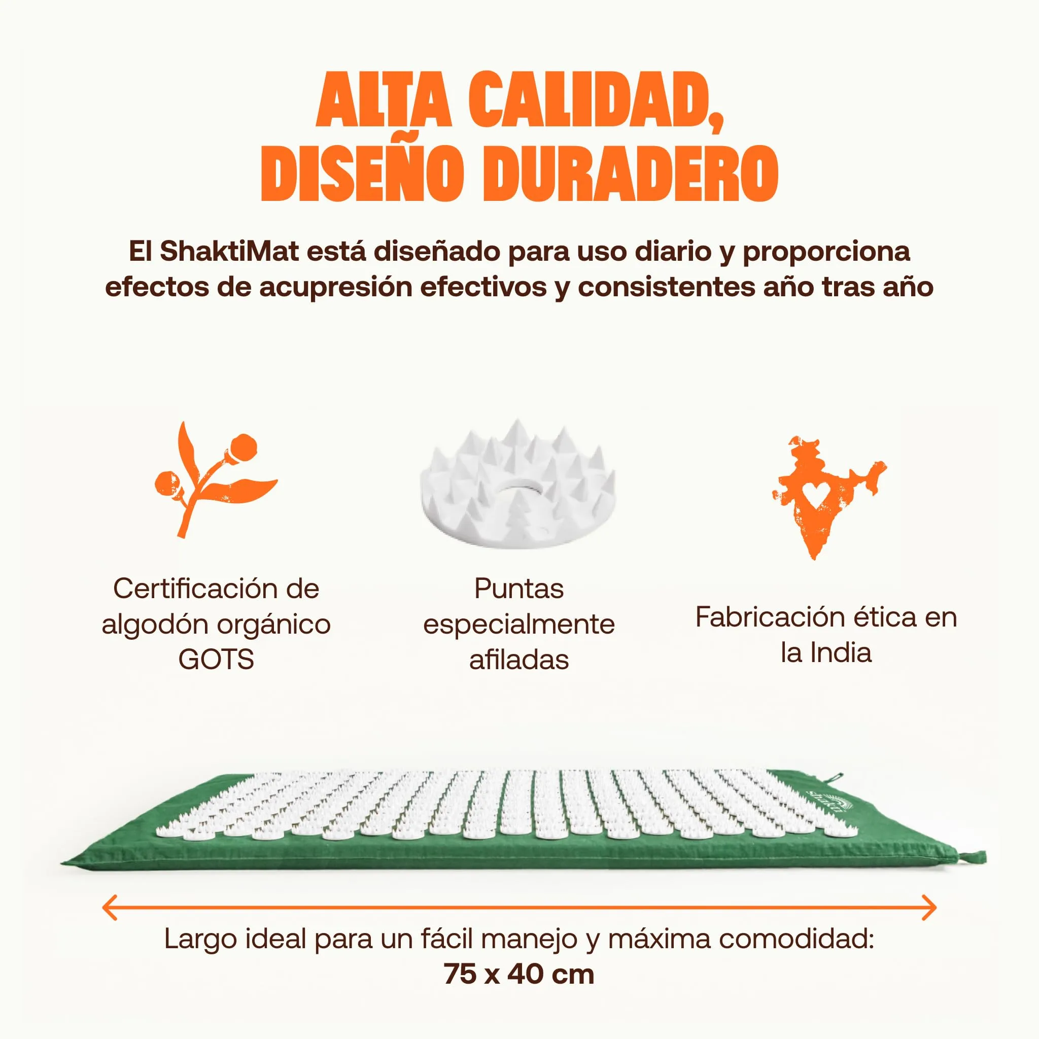 ShaktiMat [La original] Esterilla de acupresión - Algodón orgánico - Fabricación ética - Relajación y masaje en la espalda, la cervical, los piernas, los pies - Verde foto 2