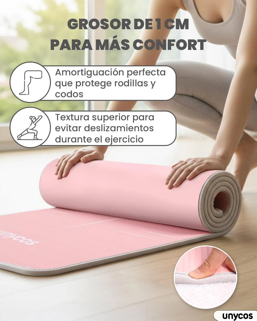 unycos - Esterilla de Yoga NBR con Superficie Antideslizante 183x60 foto 2