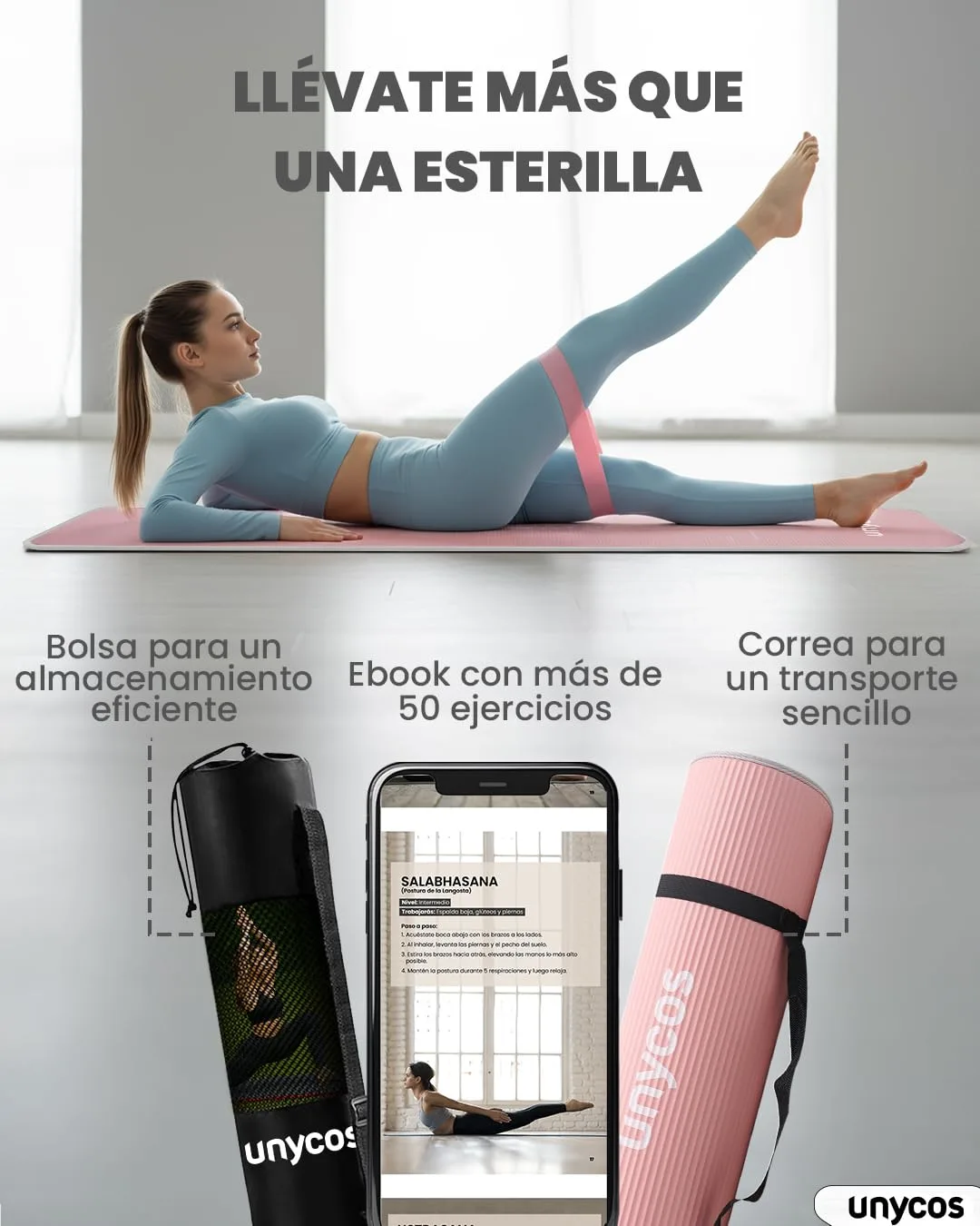 unycos - Esterilla de Yoga NBR con Superficie Antideslizante 183x60 foto 5