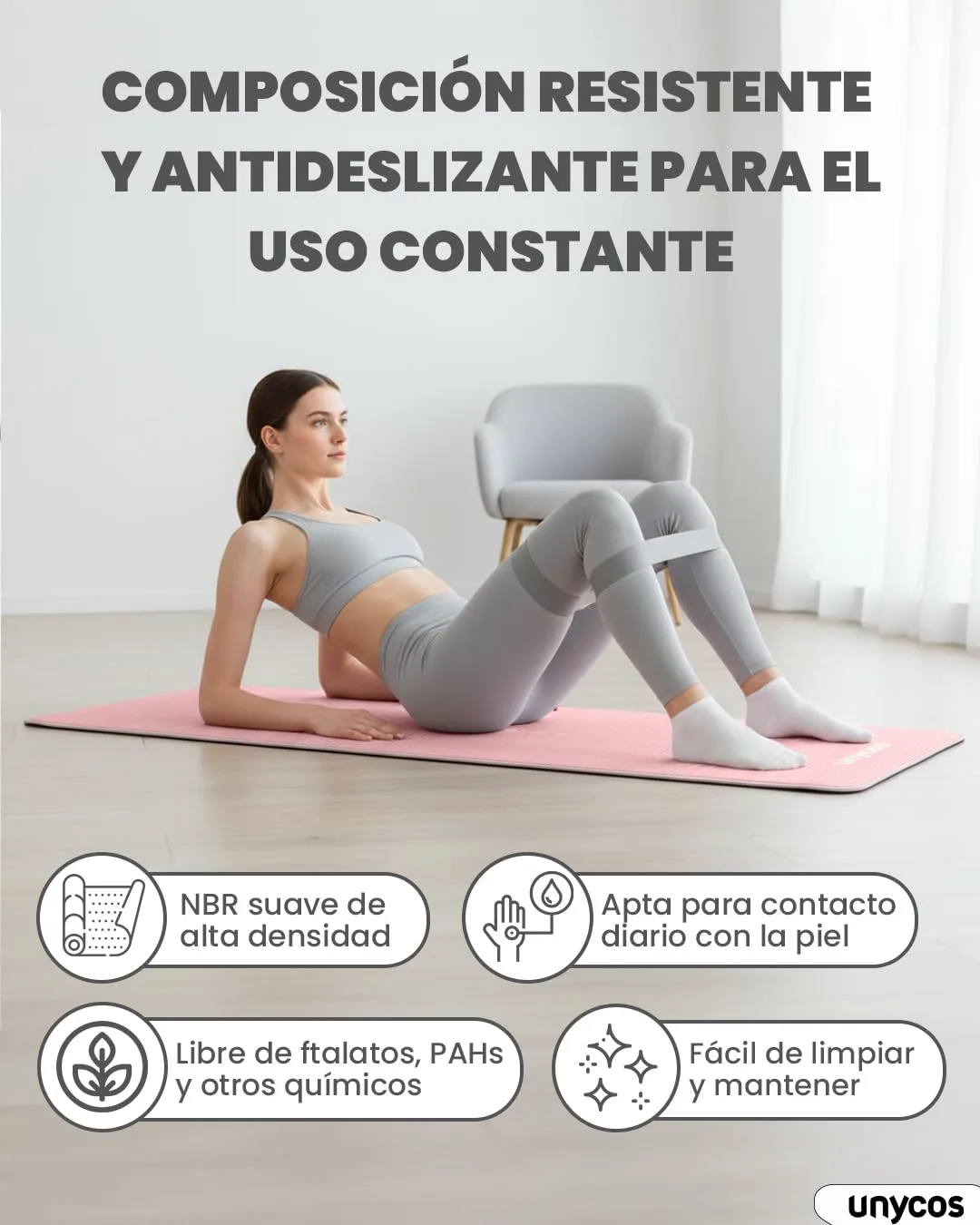 unycos - Esterilla de Yoga NBR con Superficie Antideslizante 183x60 foto 6