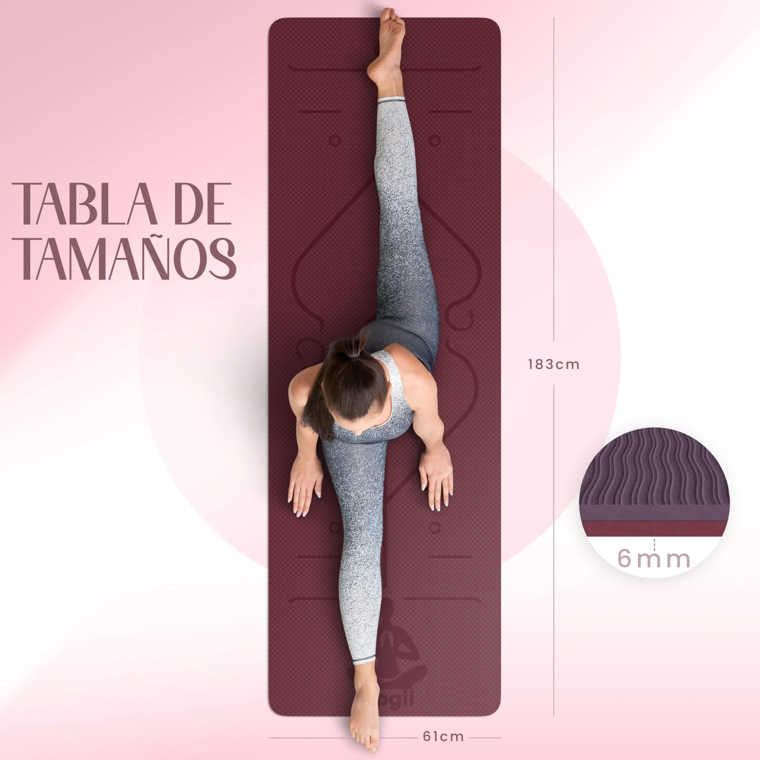 Yogii Esterilla de Yoga 6 mm Antideslizante TPE Líneas de Alineación foto 7